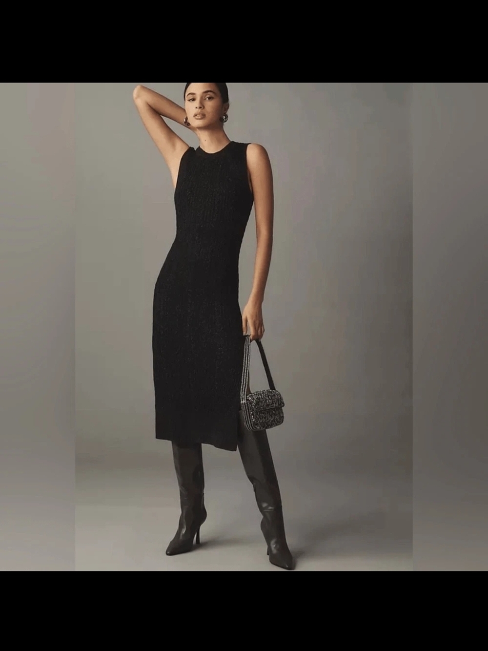 Anthropologie Black Sleeveless Knit Midi Dress